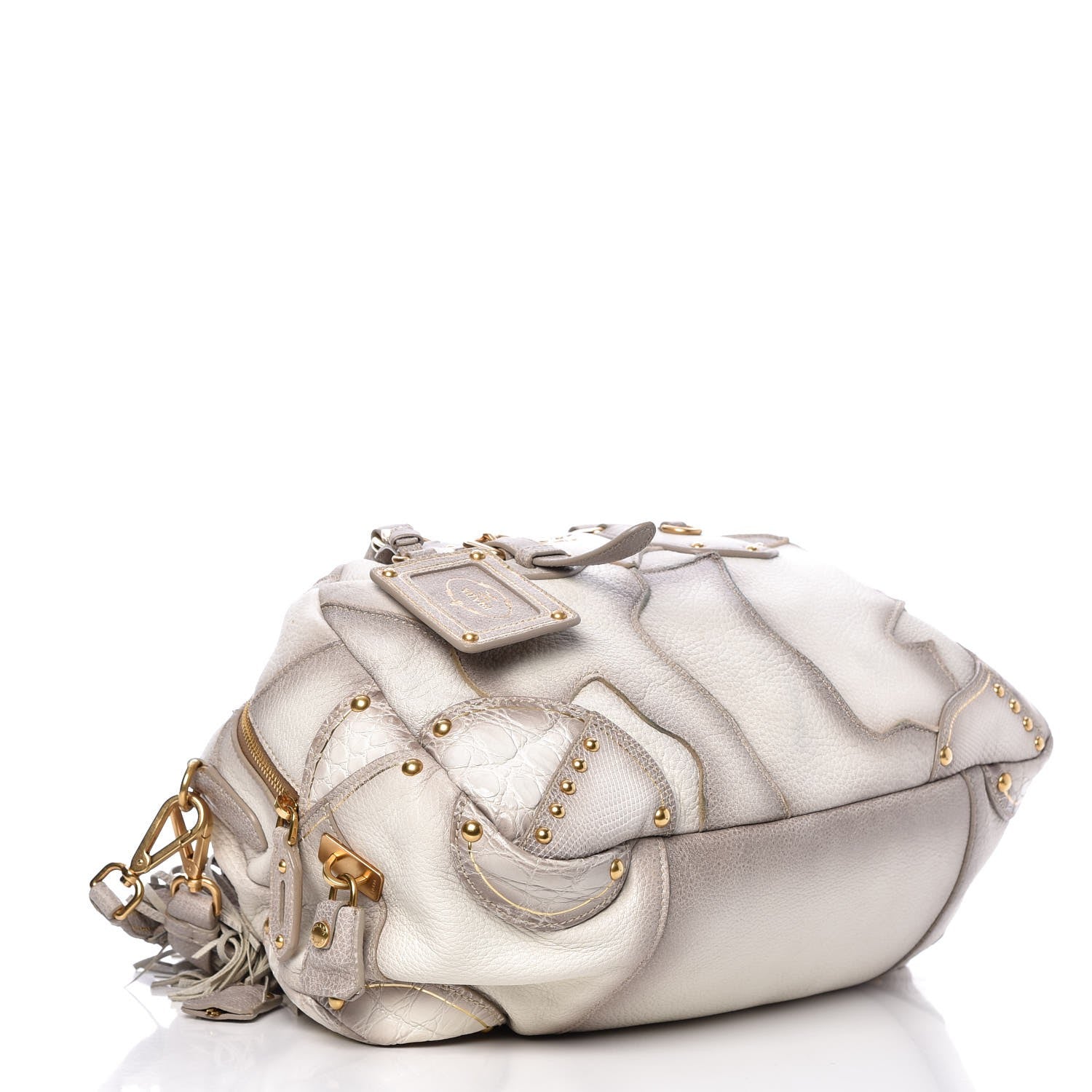 Prada Cervo Patchwork Fringe Bowler Bianco 4 of 9