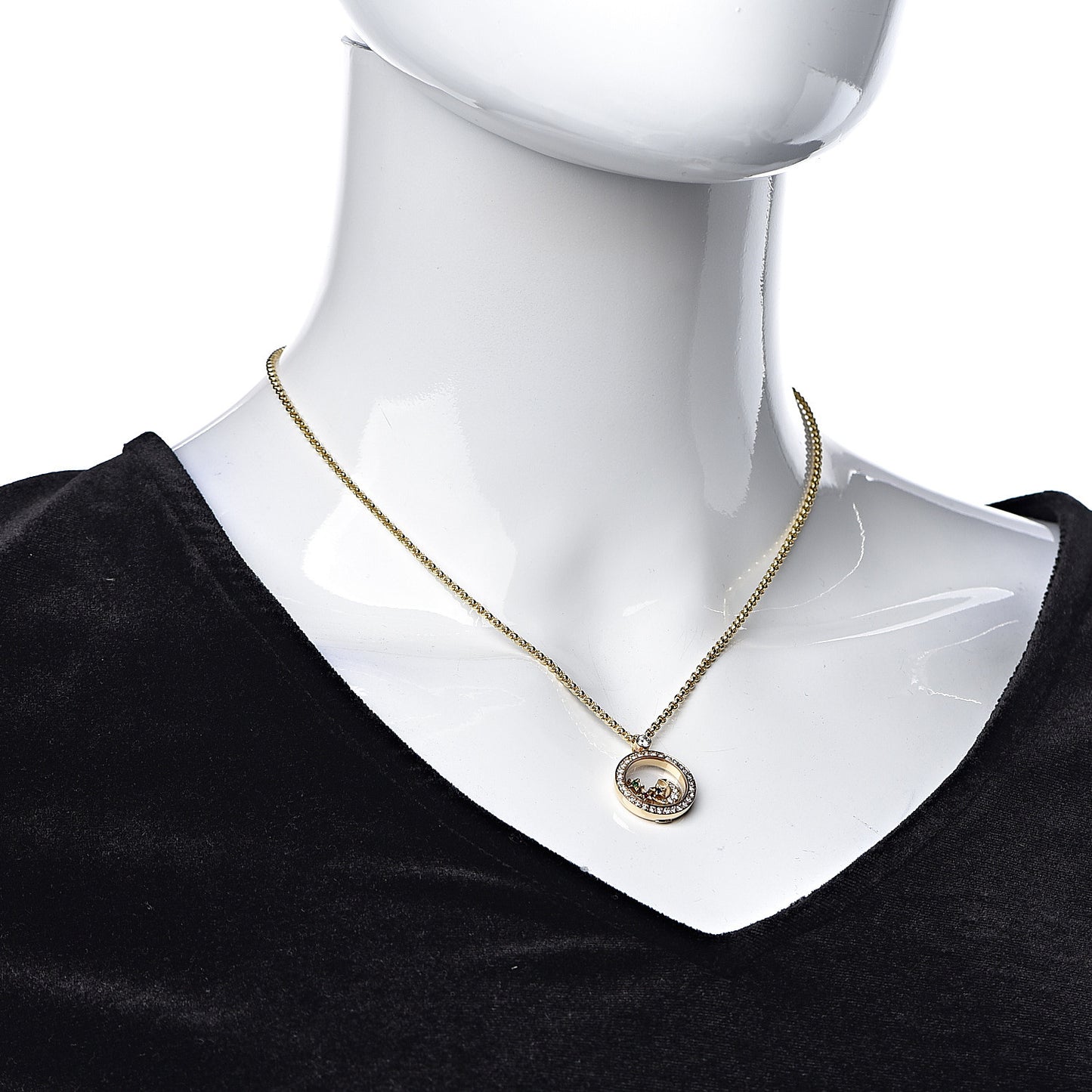 18K Yellow Gold Diamond Emerald Ruby Sapphire Happy Diamonds Stars Moon Pendant Necklace