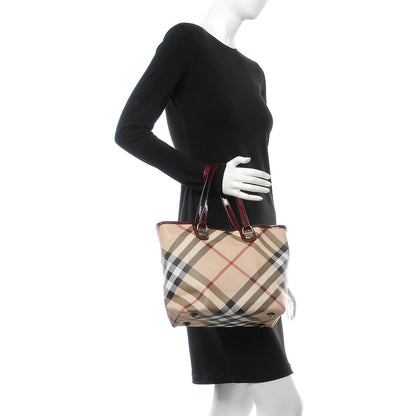 Burberry Patent Trim Small Nova Check Tote Red 2 of 16
