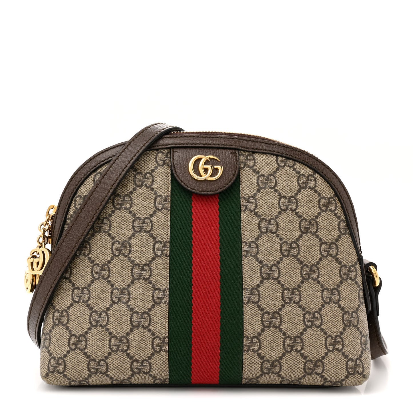 GG Supreme Monogram Textured Dollar Calfskin Web Small Ophidia Dome Shoulder Bag Beige Ebony New Acero