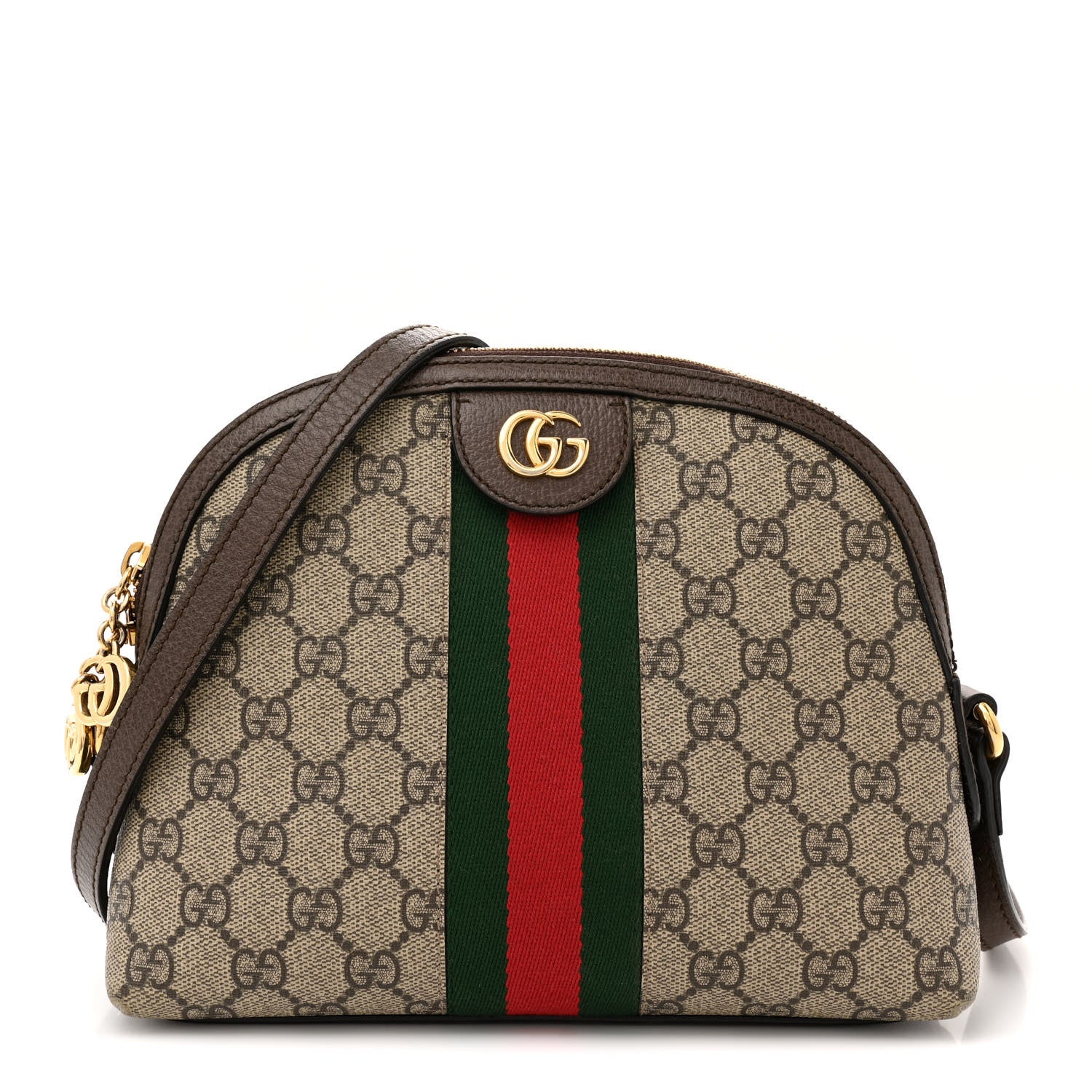 Gucci GG Supreme Monogram Textured Dollar Calfskin Web Small Ophidia Dome Shoulder Bag Beige Ebony New Acero 1 of 13