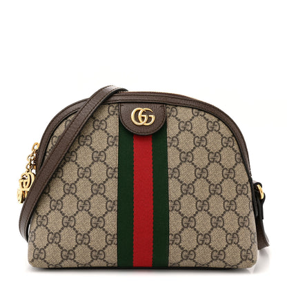 Gucci GG Supreme Monogram Textured Dollar Calfskin Web Small Ophidia Dome Shoulder Bag Beige Ebony New Acero 1 of 13