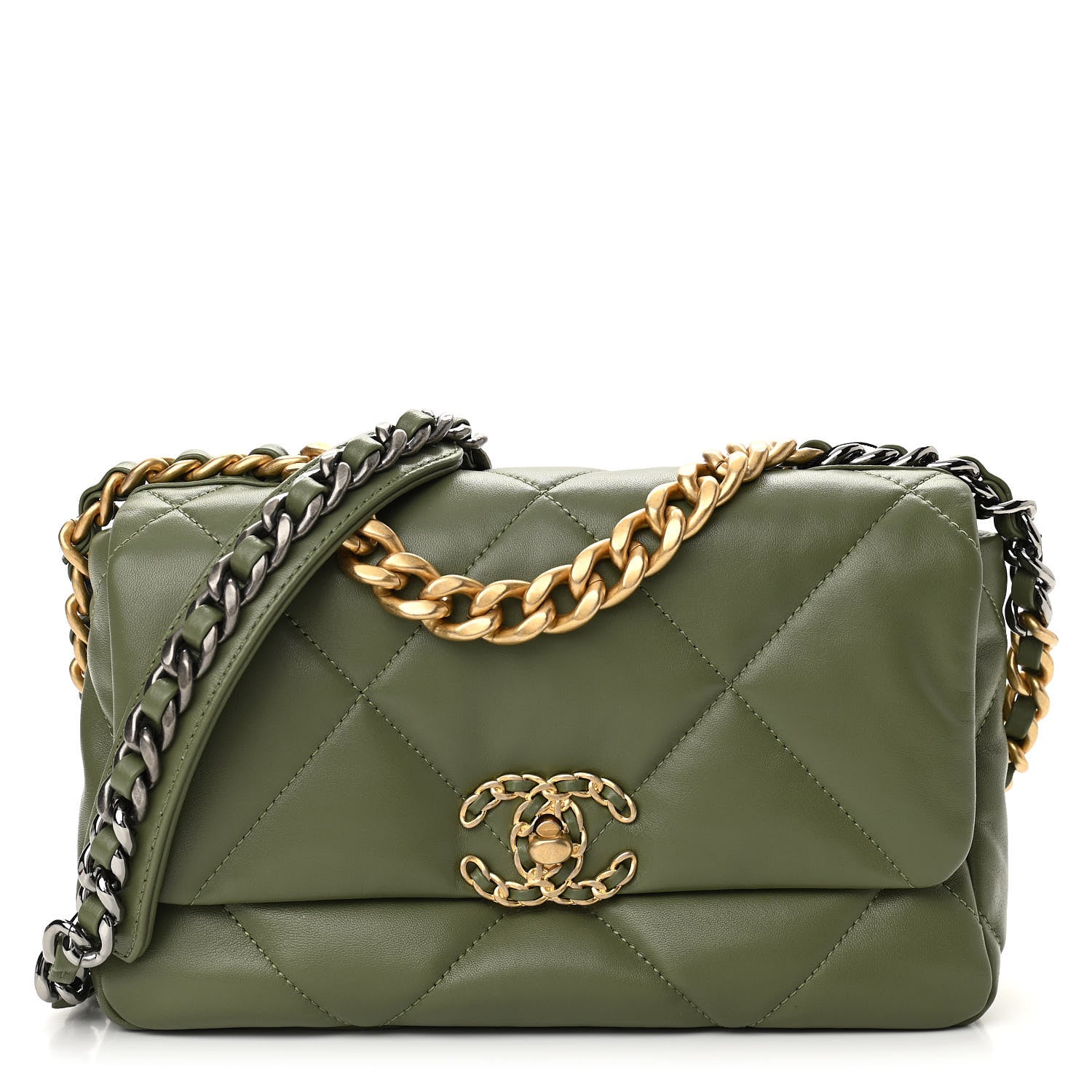 Chanel Lambskin Quilted Medium Chanel 19 Flap Green 1 of 10