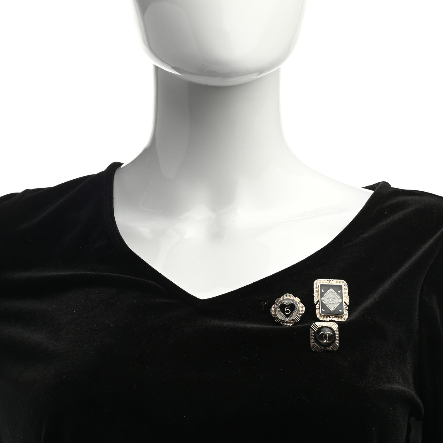 Resin Crystal Quilted CC Brooch Set Gold Black