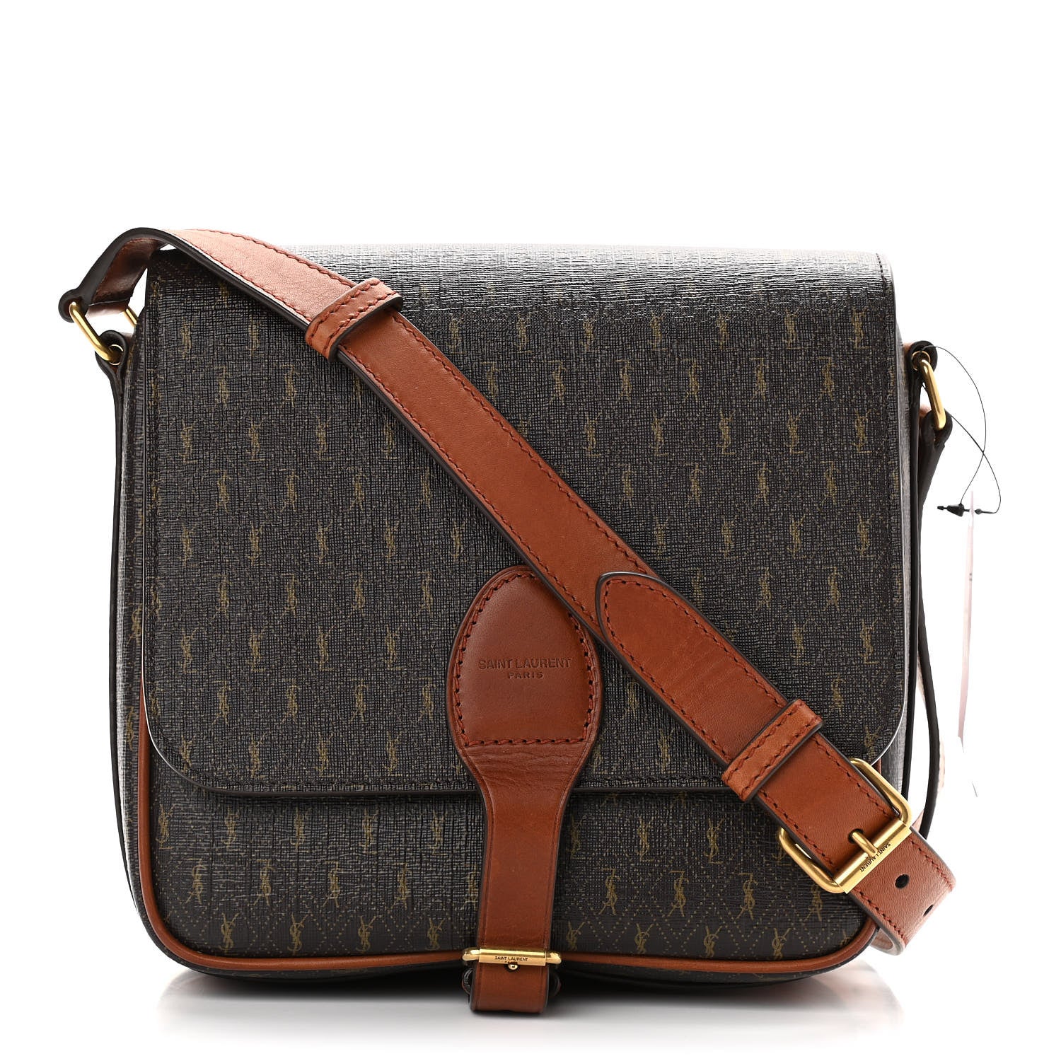 Saint Laurent Canvas Smooth Calfskin Le Monogramme Medium Buckle Satchel Chestnut 1 of 12