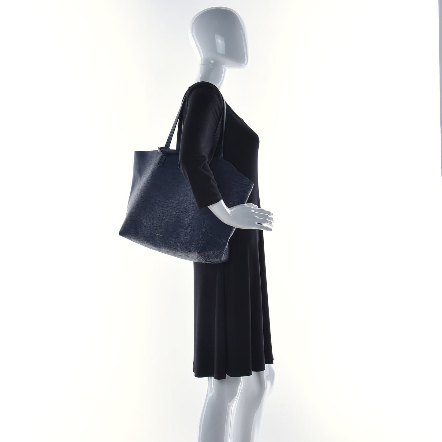 Tumbled Calfskin Large Shopping Tote Navy