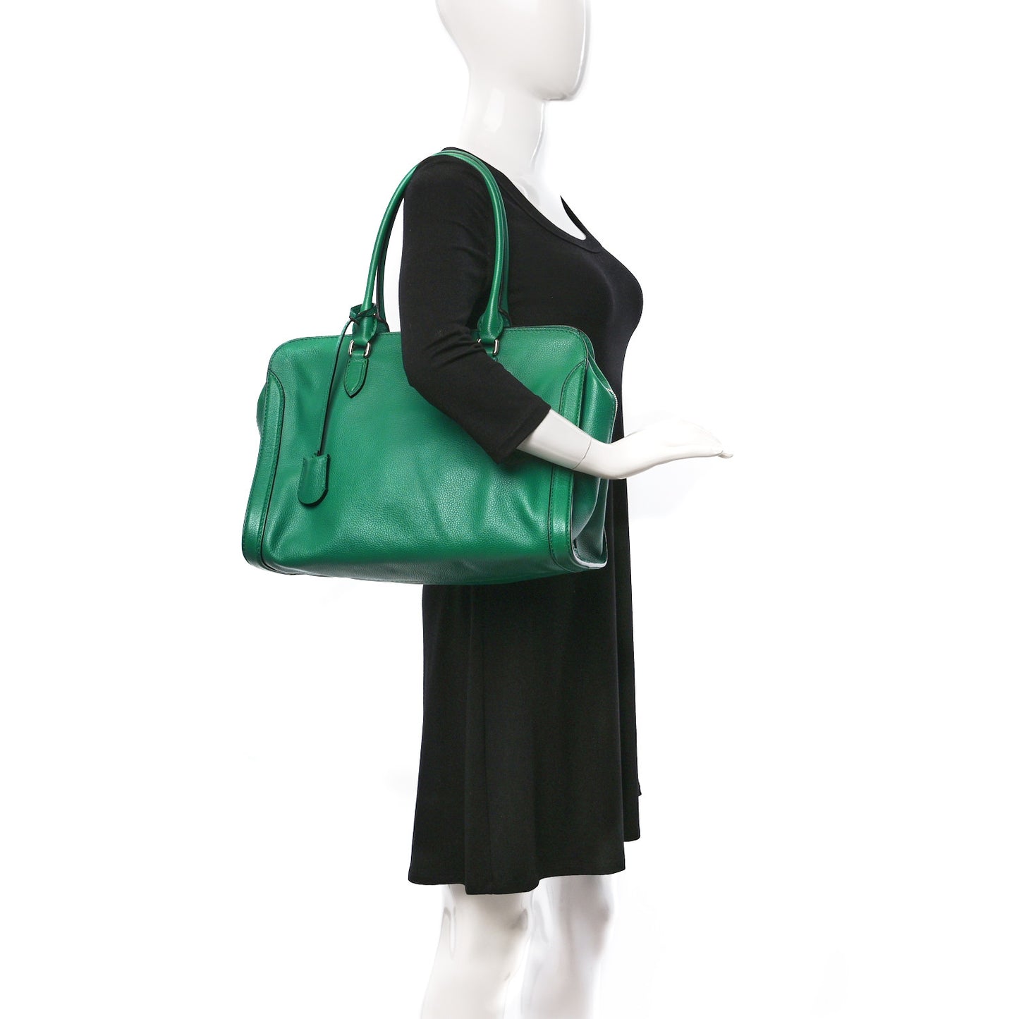 Pebbled Calfskin Large Skull Padlock Zip Around Tote Emerald
