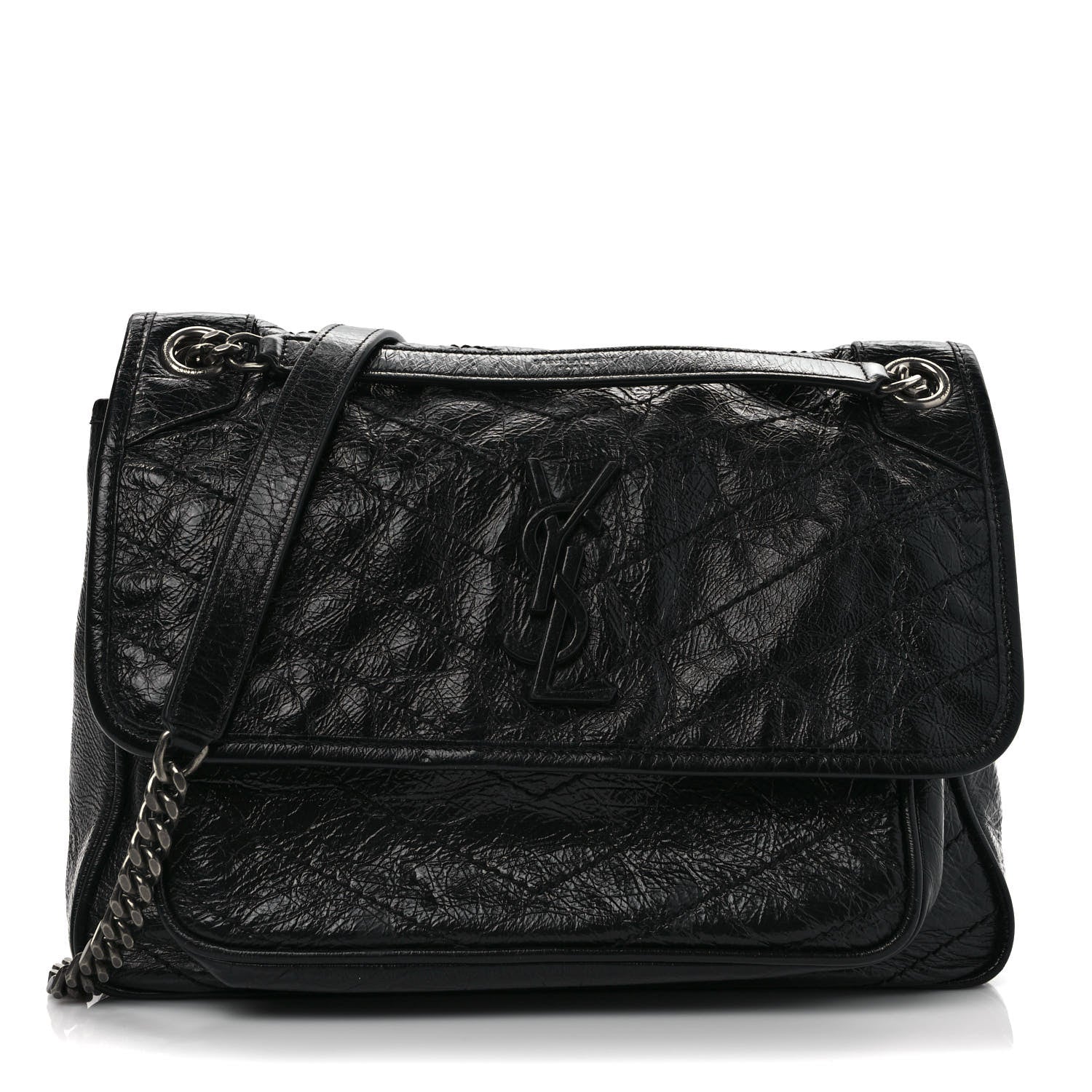 Saint Laurent Crinkled Calfskin Matelasse Monogram Medium Niki Chain Satchel Black 1 of 9
