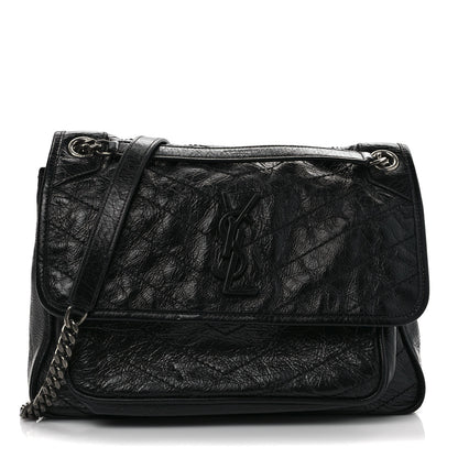 Saint Laurent Crinkled Calfskin Matelasse Monogram Medium Niki Chain Satchel Black 1 of 9