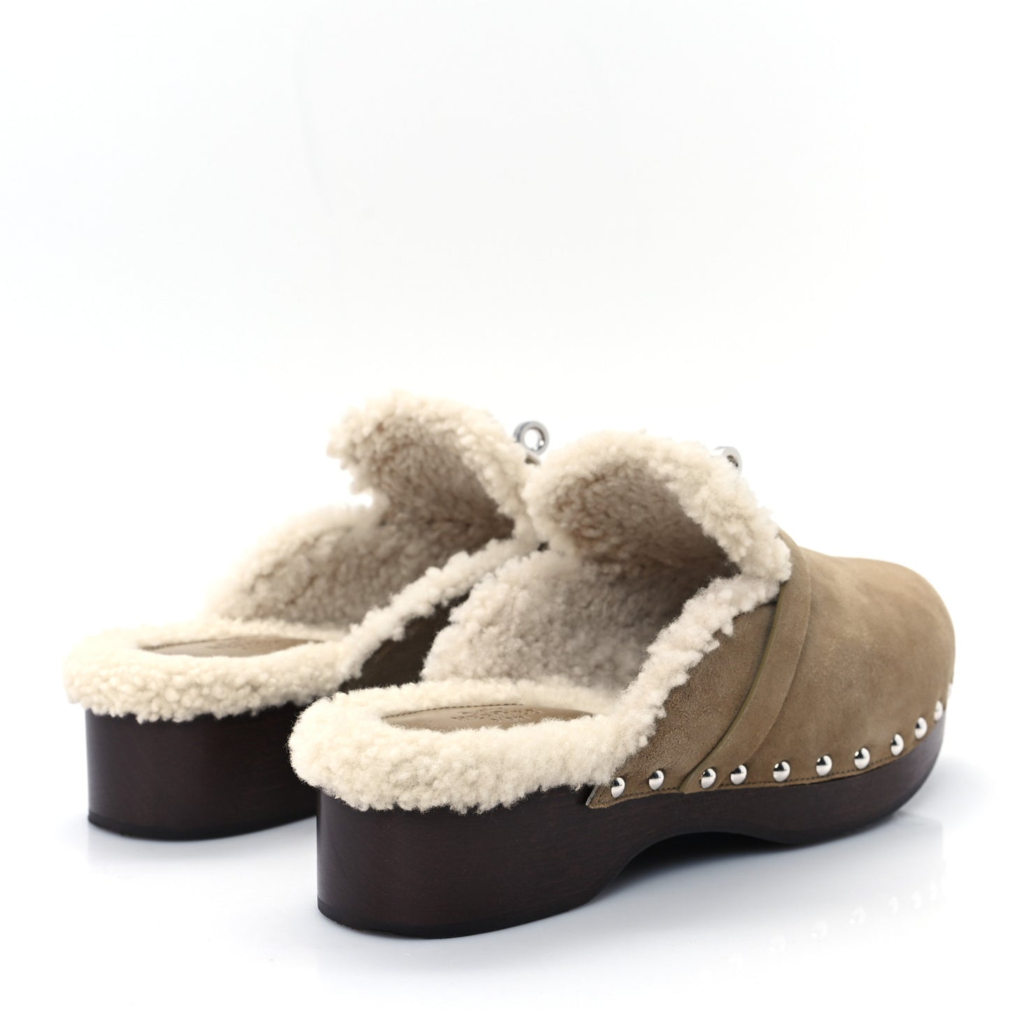 Suede Goatskin Woolskin Carlotta Mules 38 Beige Gobi