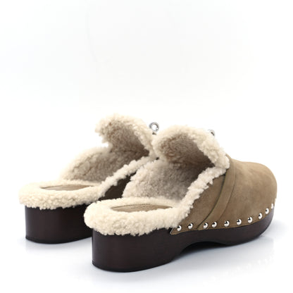 Hermes Suede Goatskin Woolskin Carlotta Mules 38 Beige Gobi 5 of 10