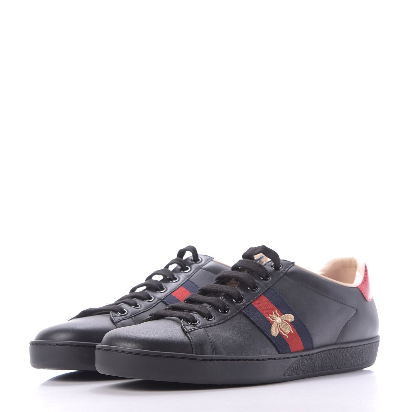 Calfskin Ayers Web Bee Embroidered Ace Sneakers 39.5 Black