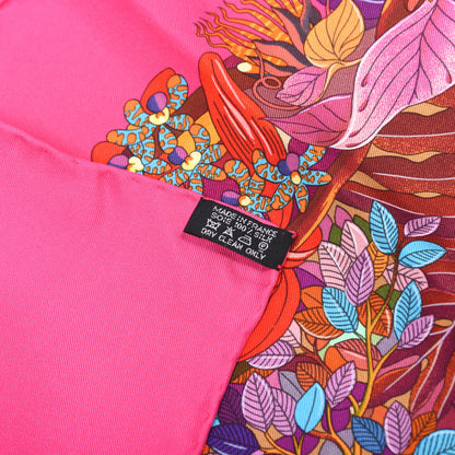 Hermes Silk Au Coeur de la Vie Scarf 90 Rose Vif Orange Violet 2 of 5