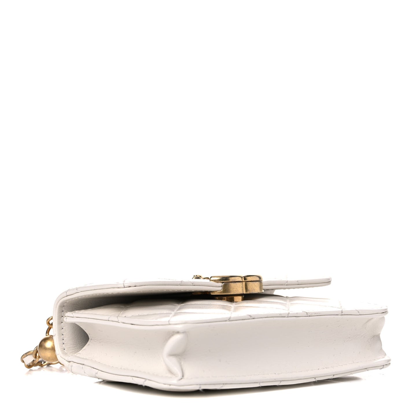 Calfskin Quilted Perfect Fit Coin Purse With Chain White
