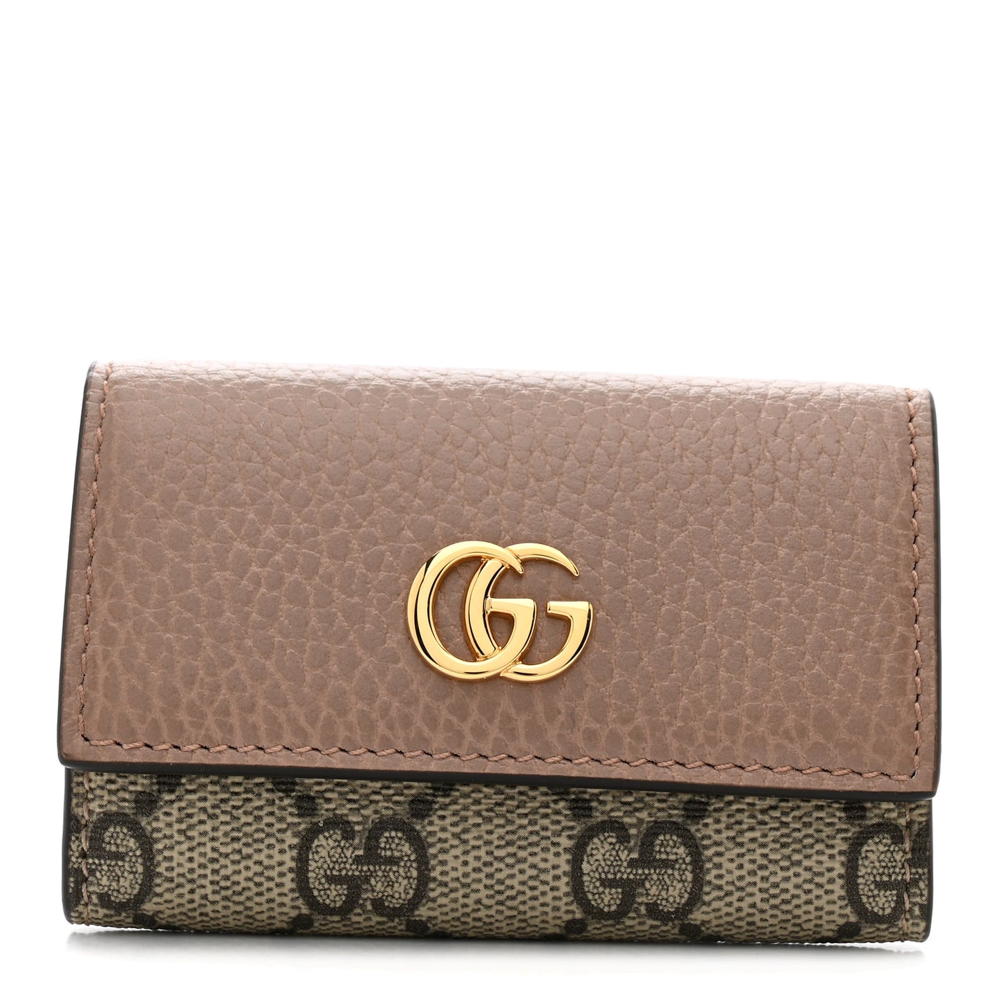 Dollar Calfskin GG Supreme Monogram GG Marmont 6 Key Holder Case Porcelain Rose Beige Ebony