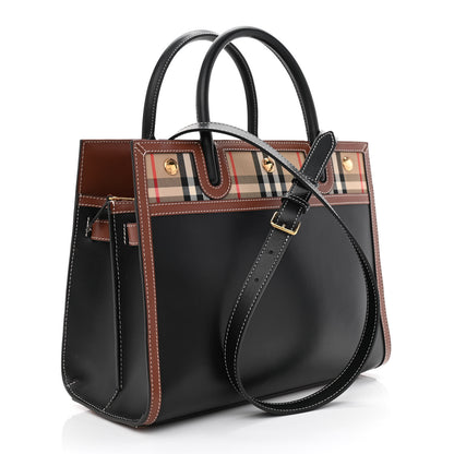 Burberry Calfskin Vintage Check Small Two Handle Title Bag Black 3 of 10