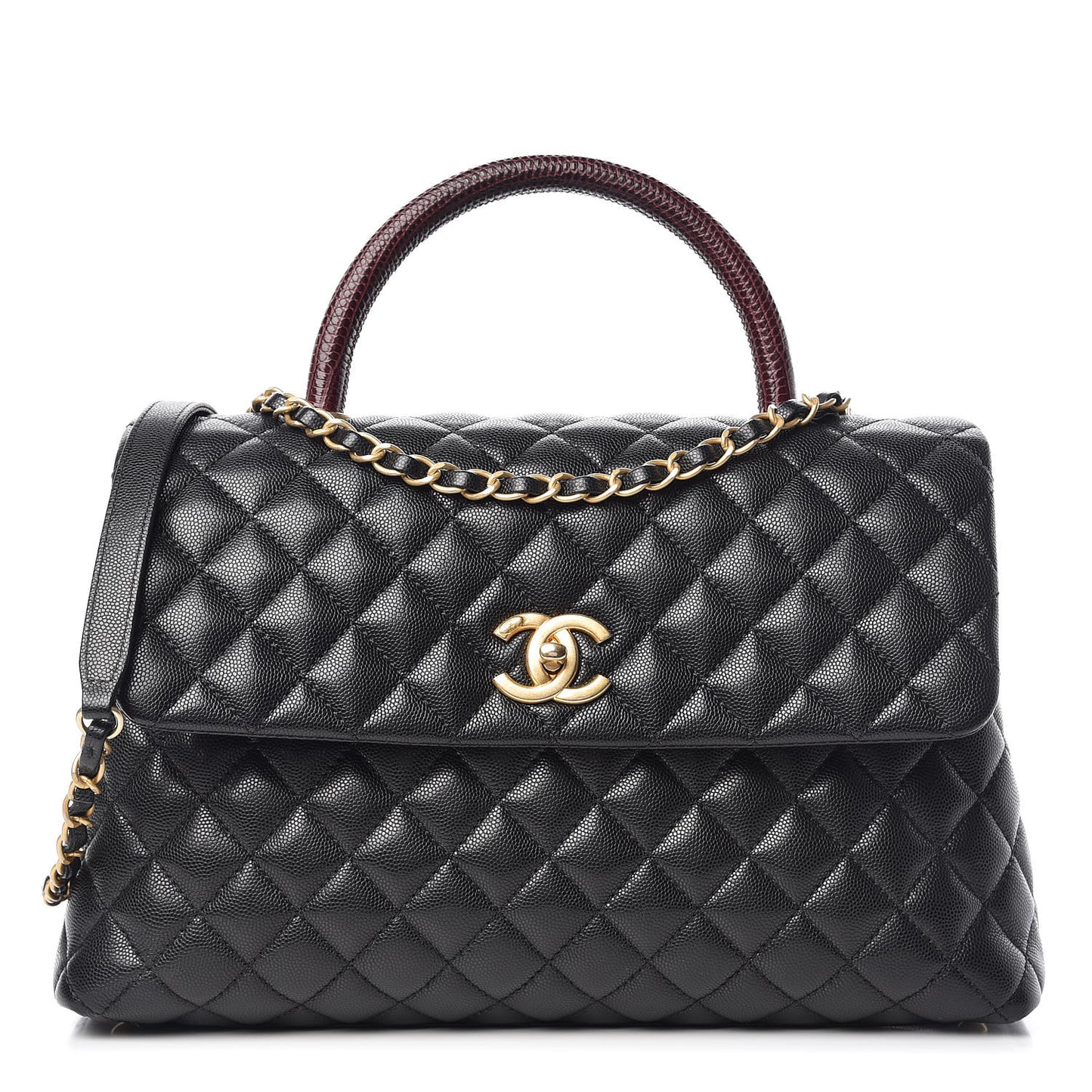 Caviar Lizard Quilted Medium Coco Handle Flap Black