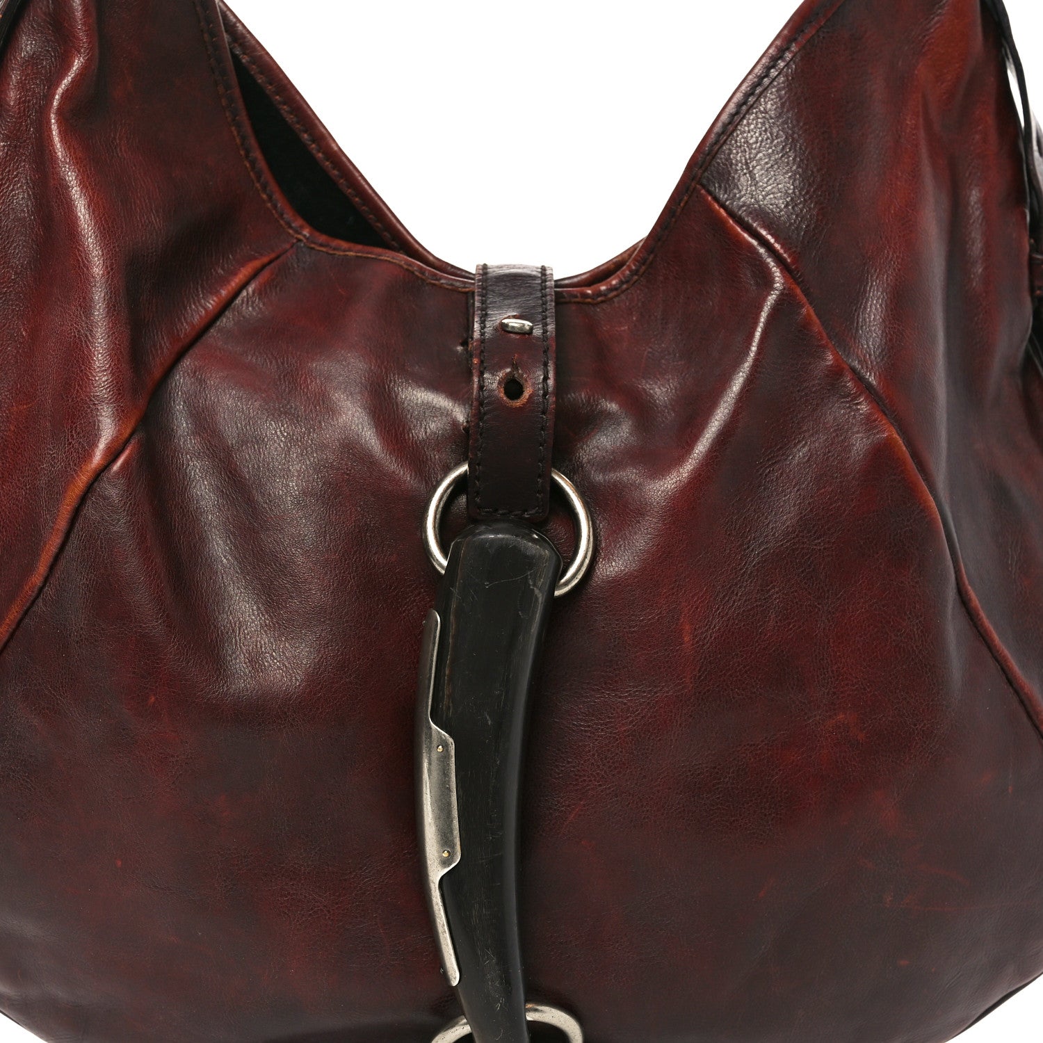Saint Laurent Buffalo Horn Shangri-La Mombasa Hobo Burgundy 7 of 10