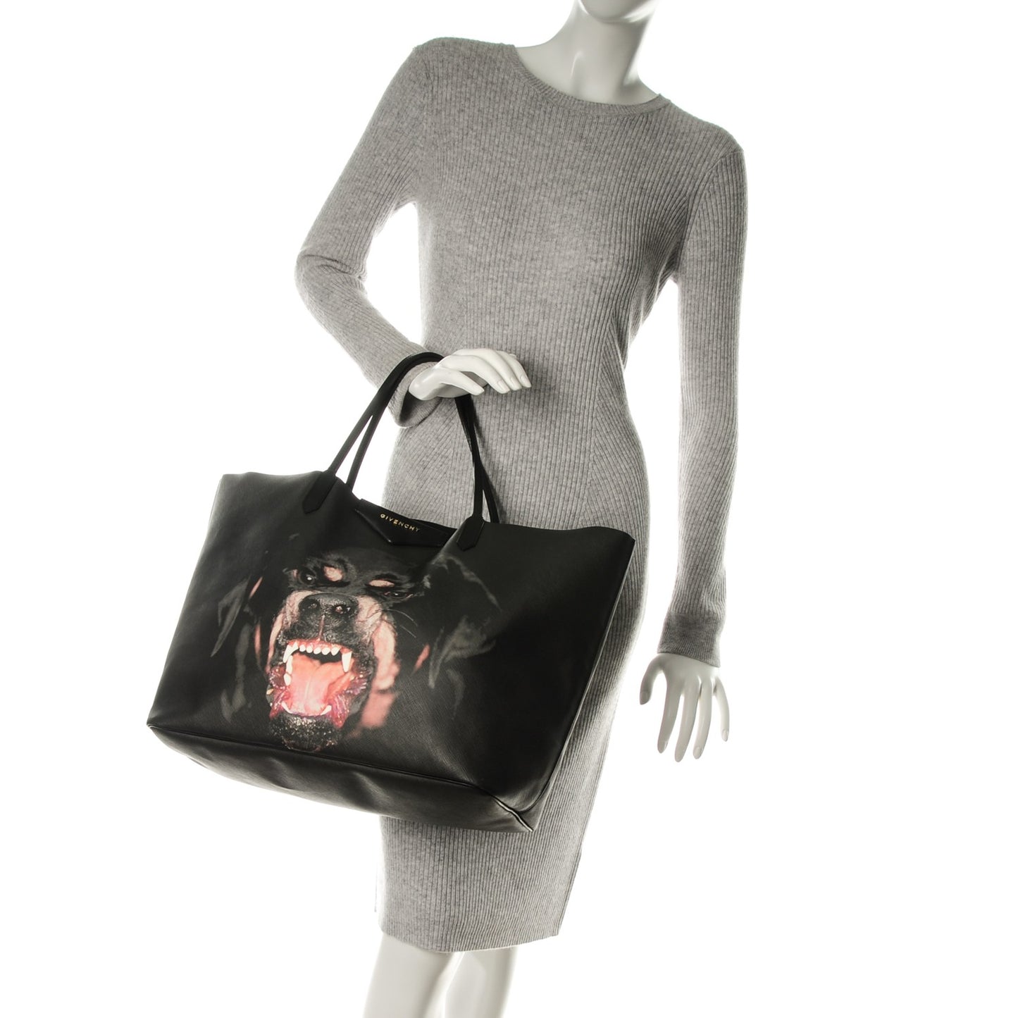 Textured Coated Canvas Rottweiler Pint Large Antigona Tote Black