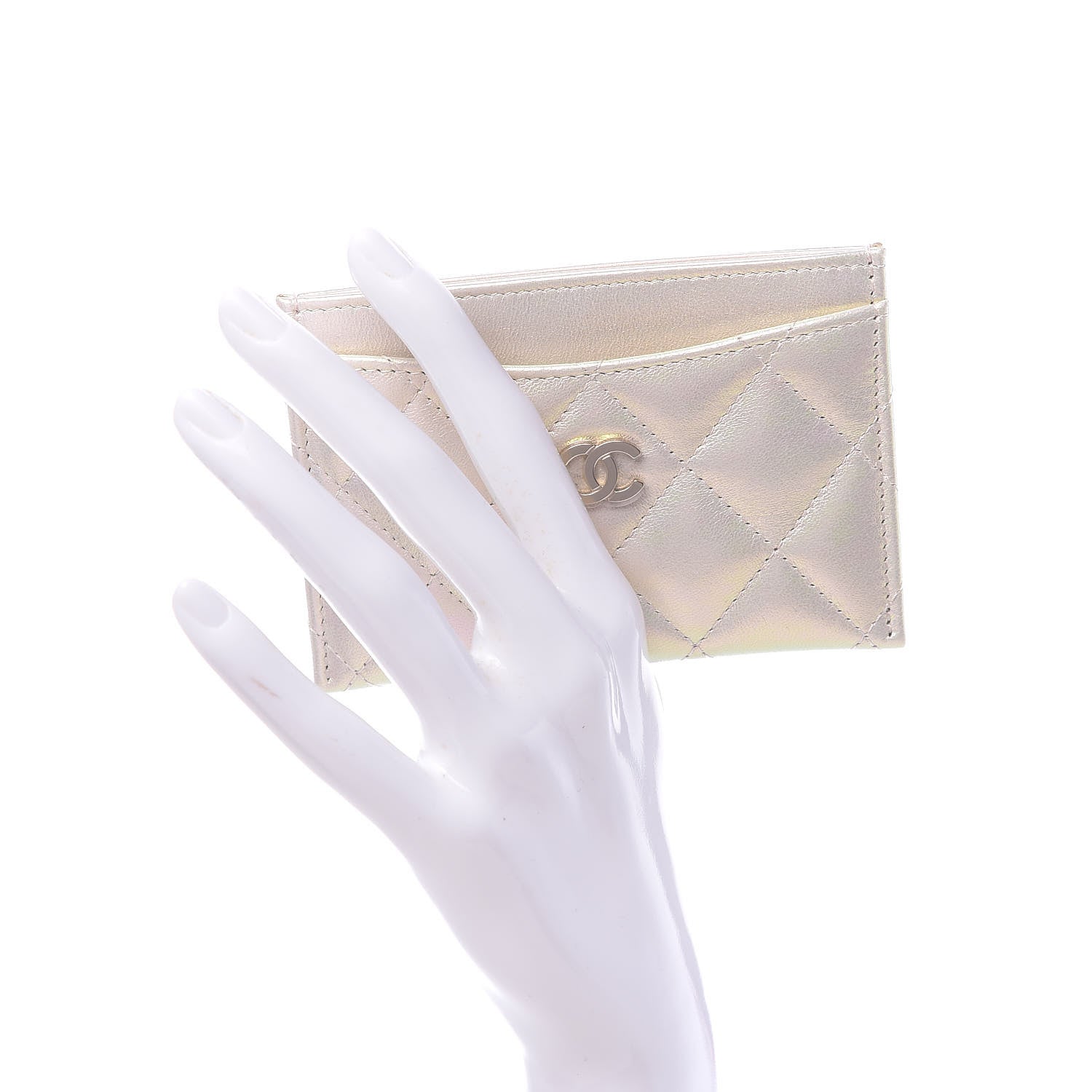 Chanel Iridescent Lambskin Quilted Card Holder Ivory 2 of 9