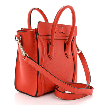 Celine Drummed Calfskin Nano Luggage Vermillion 3 of 9