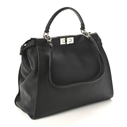 Fendi Cuoio Romano Selleria Bi-Color Large Peekaboo Iconic Satchel Black Mou 2 of 8
