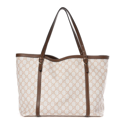 Gucci GG Supreme Monogram Calfskin Medium Nice Tote New Mystic White Beige Brown 1 of 9