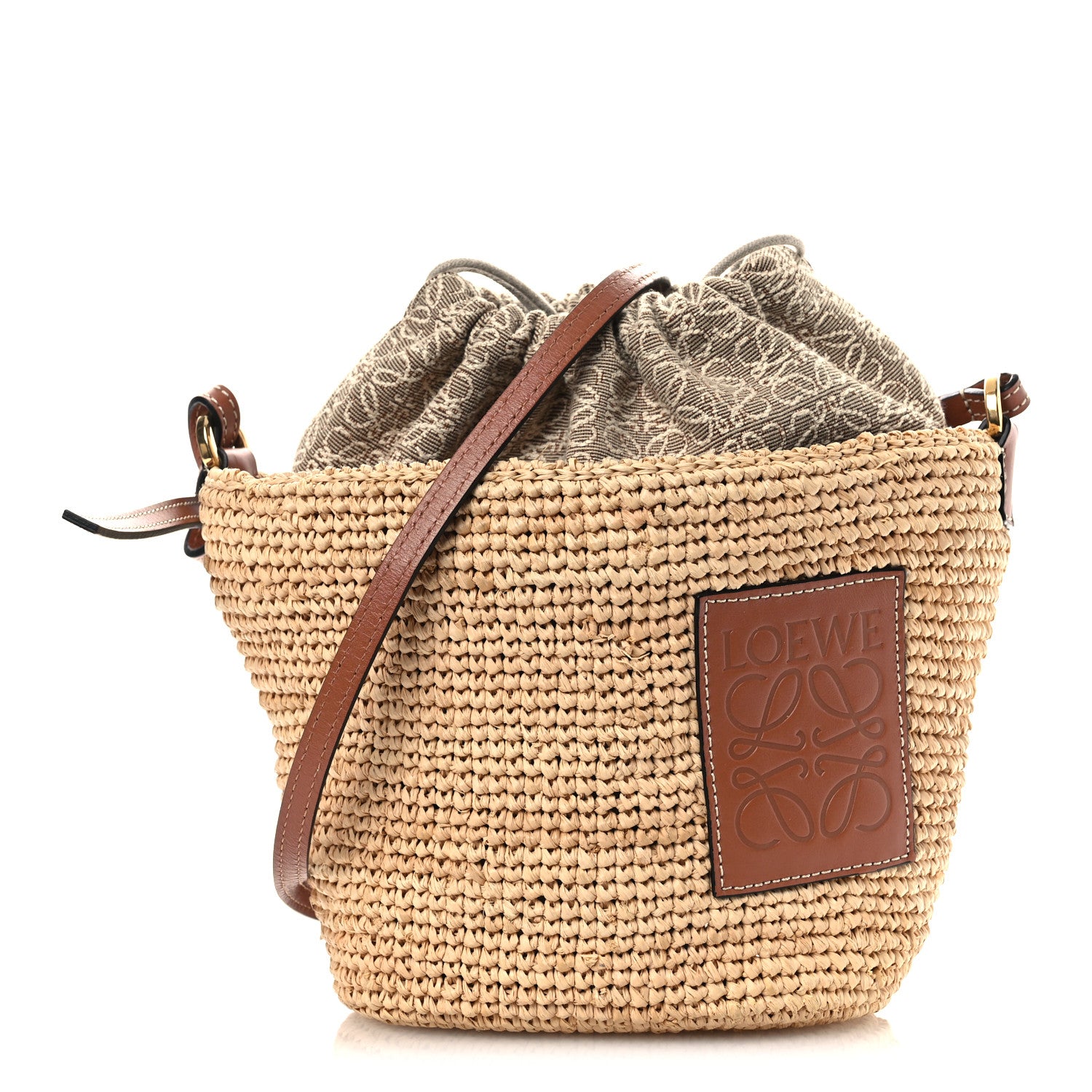 Loewe Calfskin Raffia Anagram Paulas Ibiza Pochette Bag Natural Tan 1 of 10