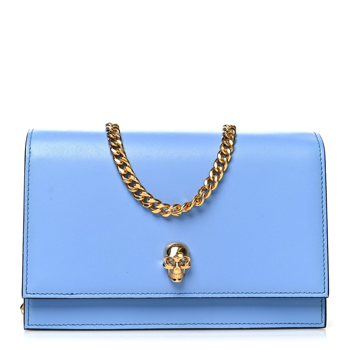 Calfskin Mini Skull Chain Crossbody Bag Blue
