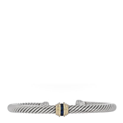 David Yurman Sterling Silver 14K Yellow Gold Blue Sapphire 5mm Cable Classics Single Station Bracelet 1 of 3