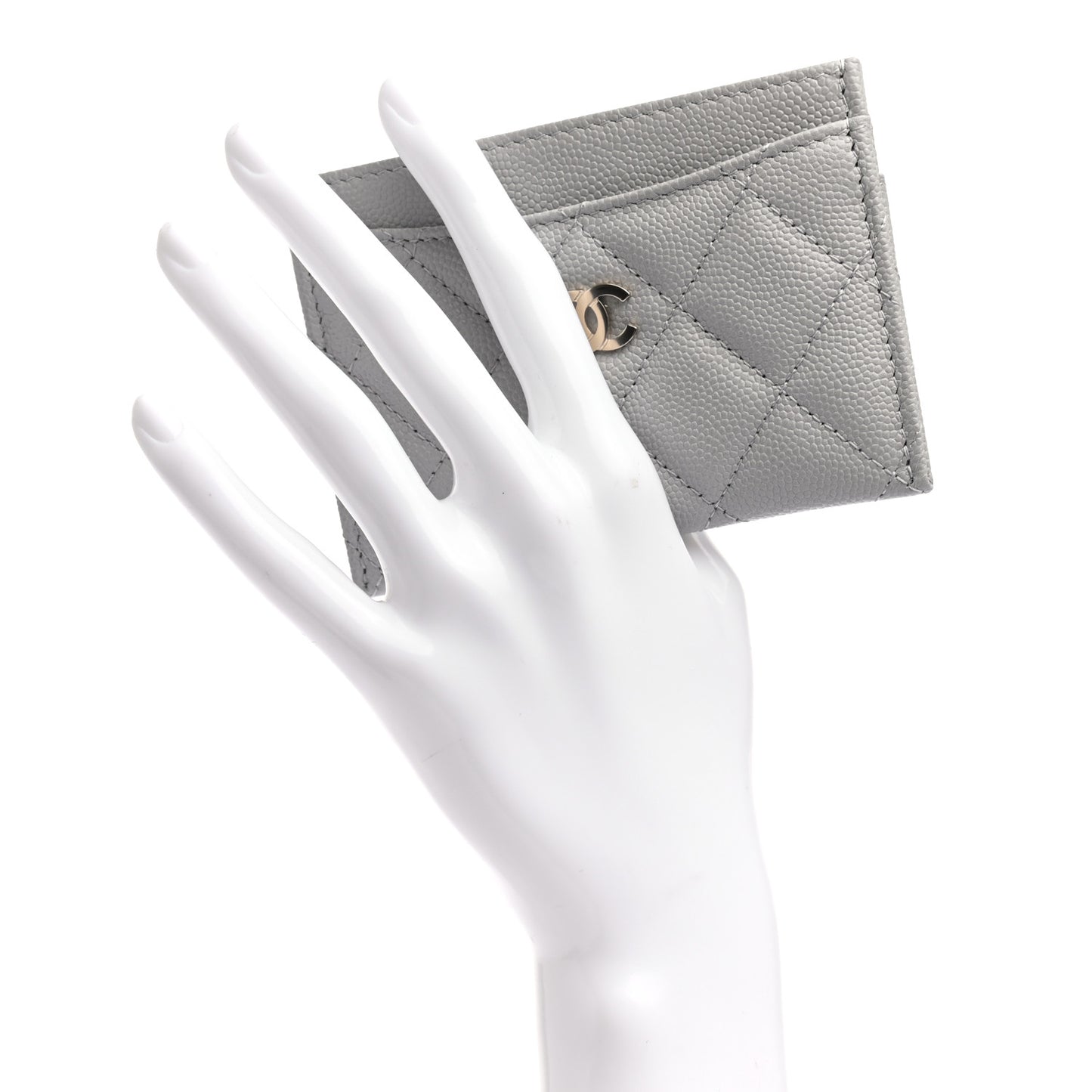 Caviar Quilted Card Holder Grey