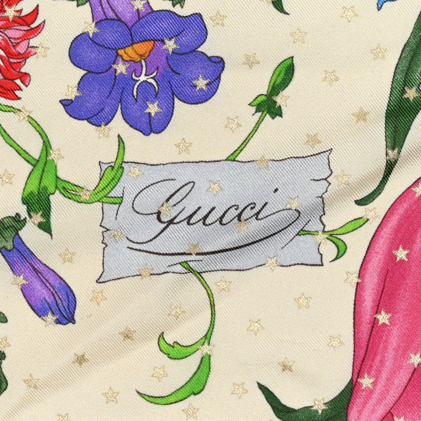 Silk Twill Flora Square Scarf White