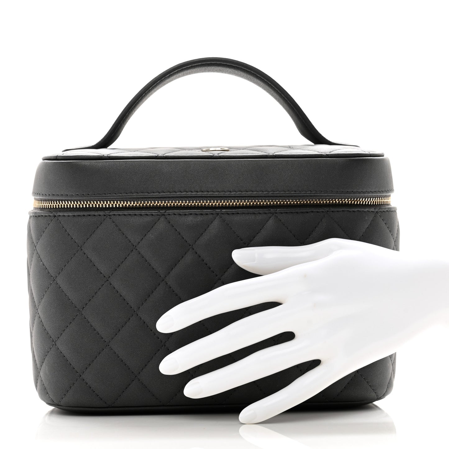 Lambskin Quilted Large Vanity Pouch Grey