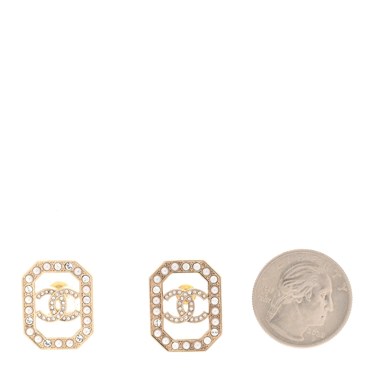 Chanel Crystal Pearl CC Geometric Earrings Gold 2 of 6