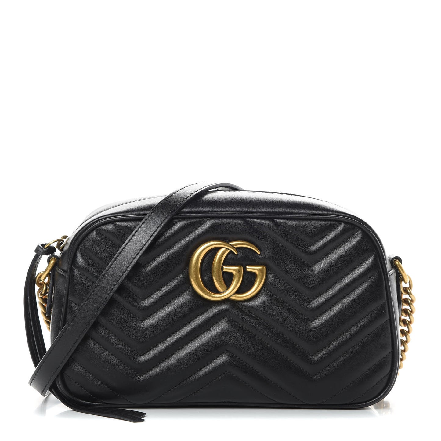 Calfskin Matelasse Small GG Marmont Chain Shoulder Bag Black