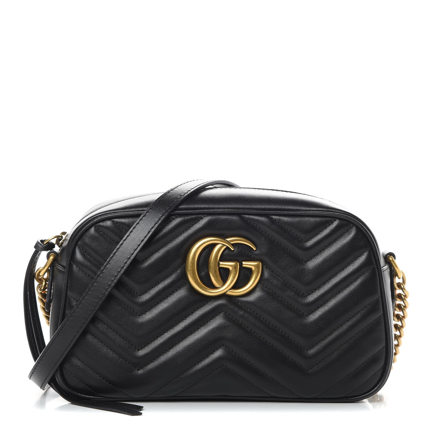 Gucci Calfskin Matelasse Small GG Marmont Chain Shoulder Bag Black 1 of 11