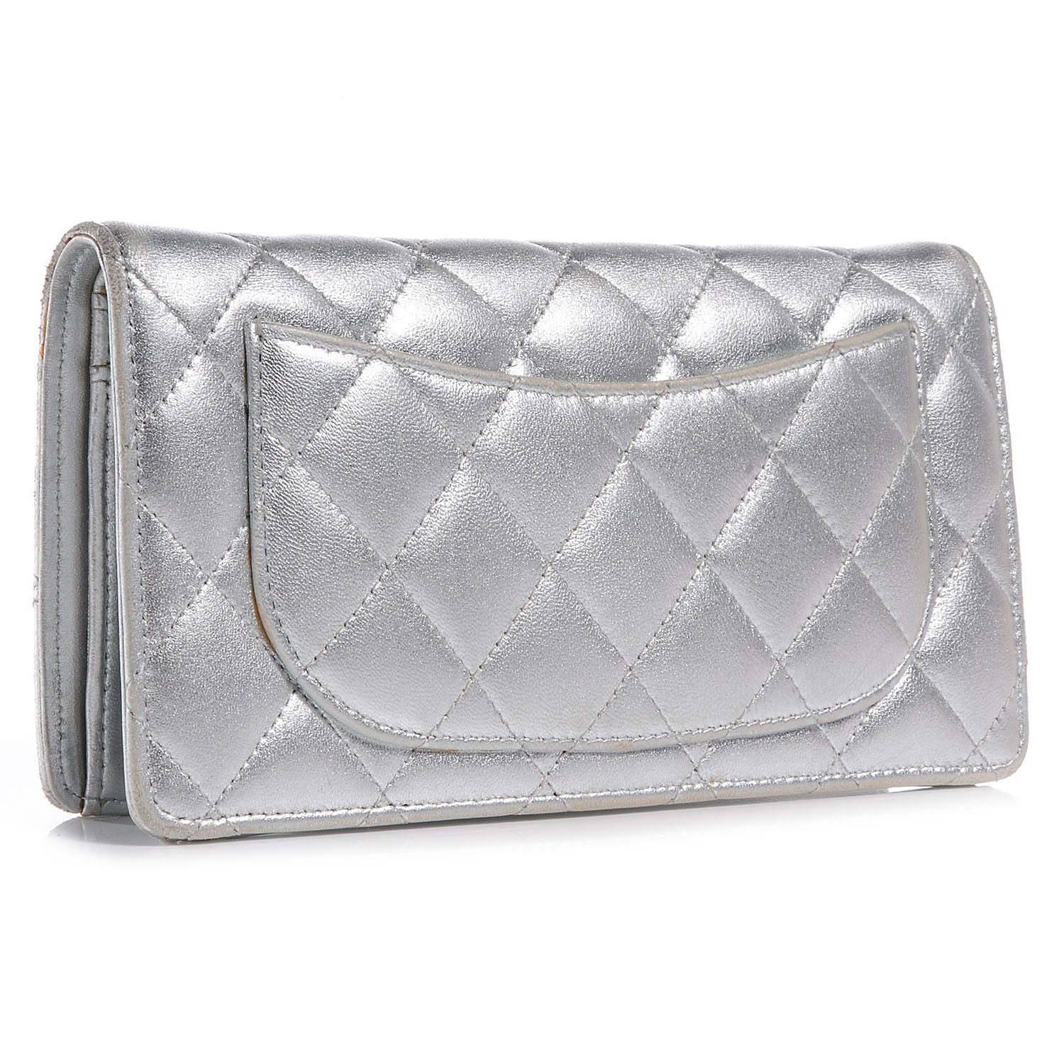 Chanel Lambskin Yen Wallet Silver 3 of 7