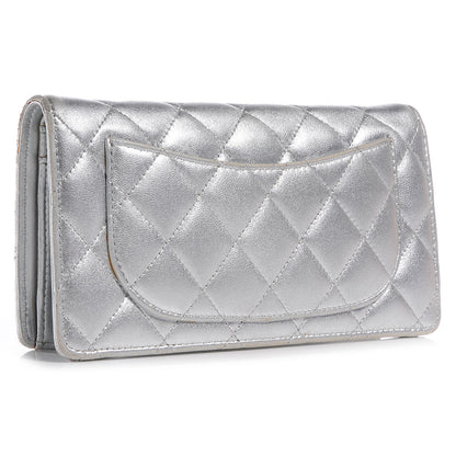 Chanel Lambskin Yen Wallet Silver 3 of 7