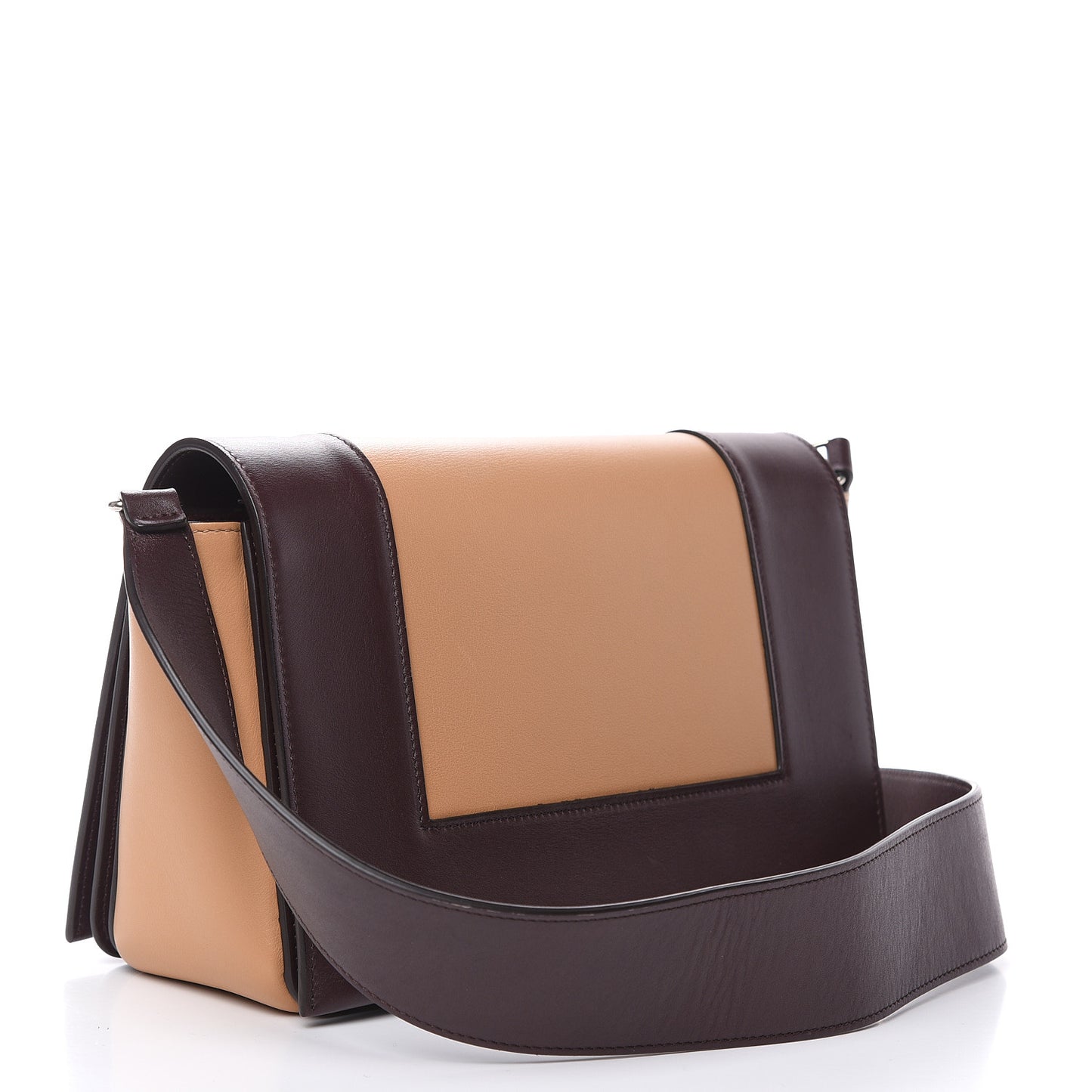 Shiny Smooth Calfskin Medium Frame Shoulder Bag Burgundy Tan