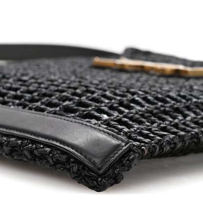 Saint Laurent Raffia Calfskin Oxalis Shoulder Bag Black 9 of 10