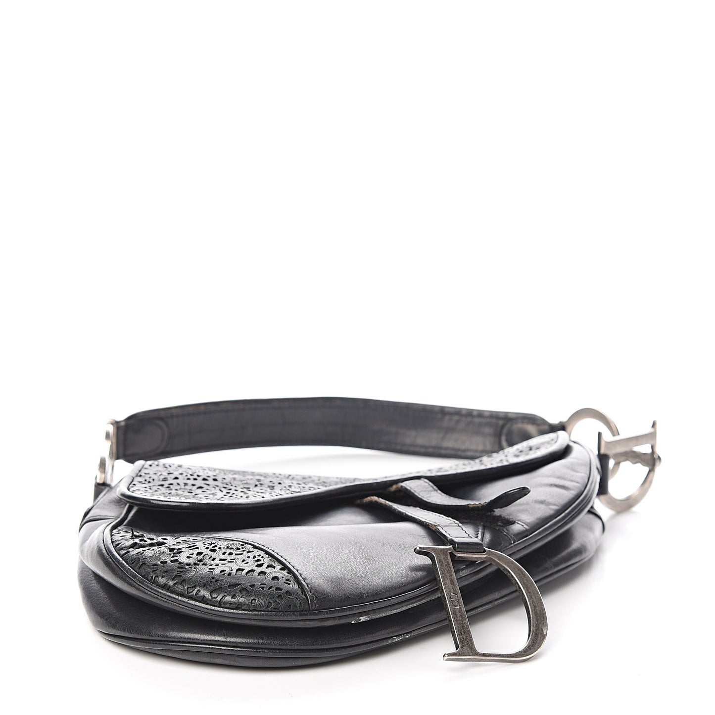 Lambskin Laser Cut Saddle Bag Black