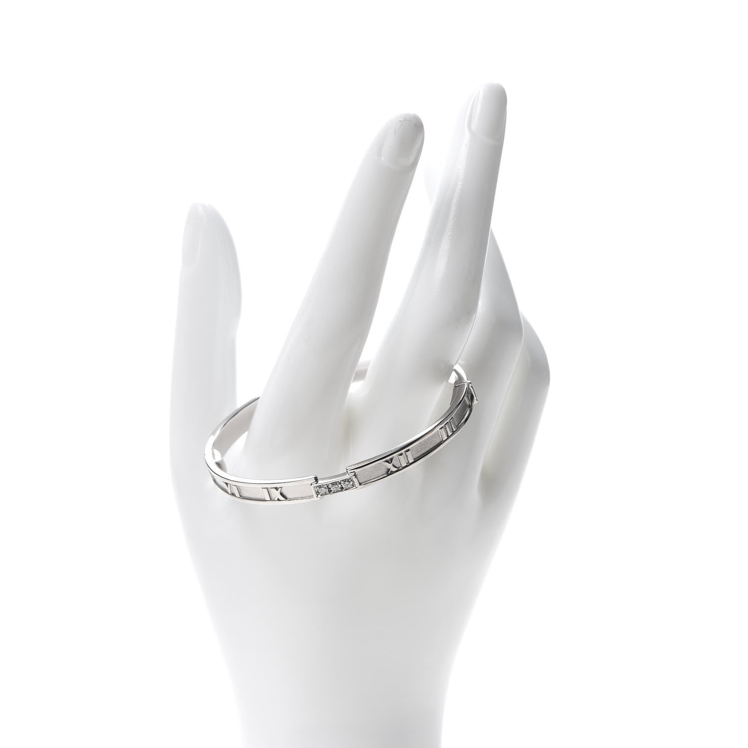 Tiffany 18K White Gold Diamond Atlas Closed Hinged Bangle Bracelet 2 of 6