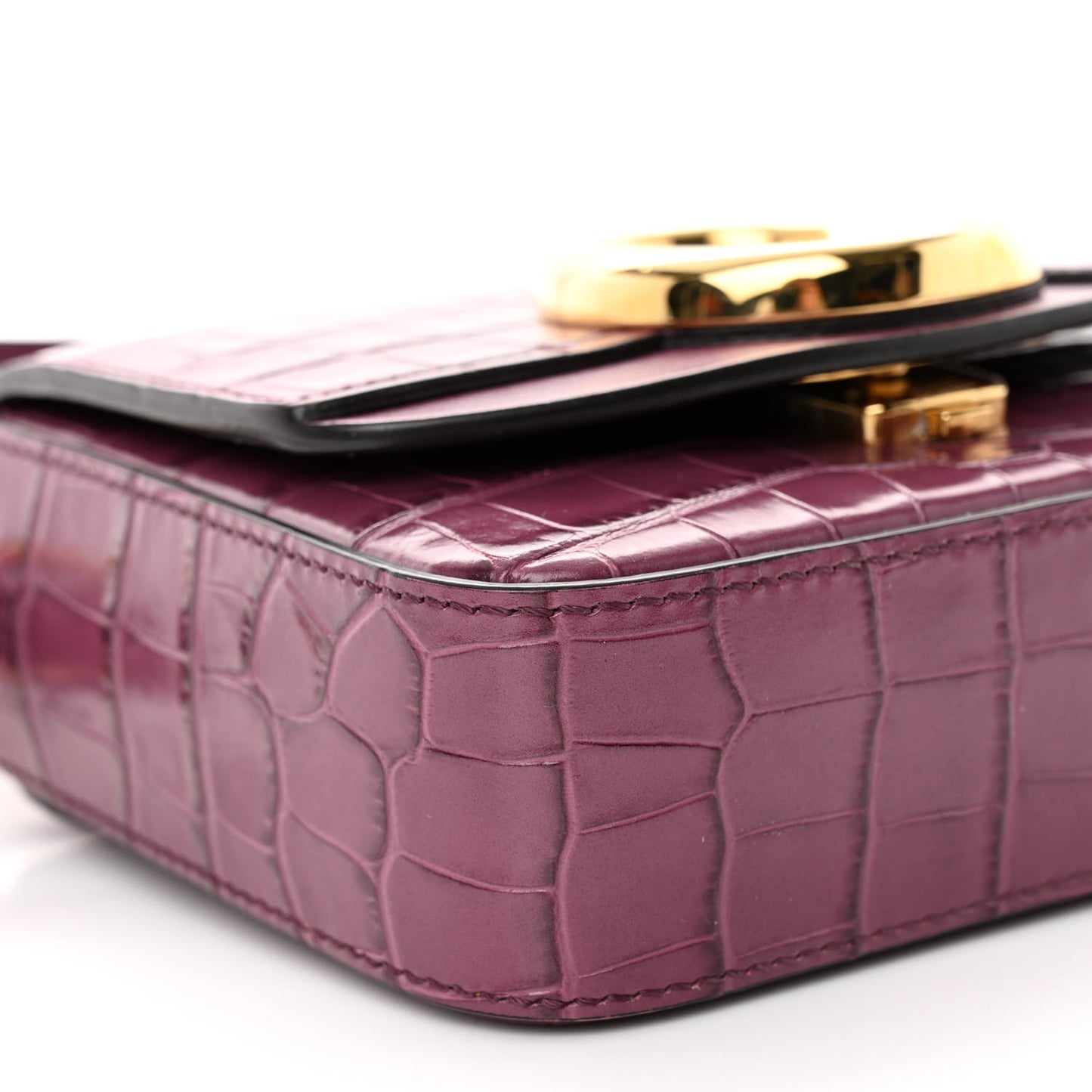 Calfskin Crocodile Embossed Mini C Double Carry Crushed Violet