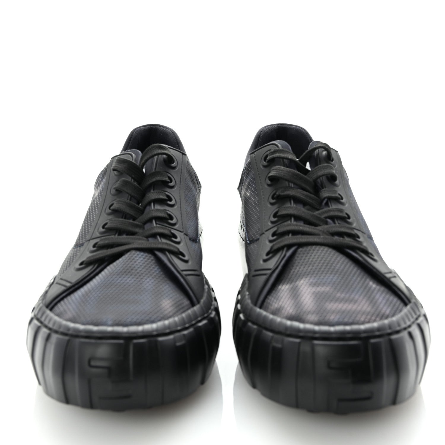 Fendi Fabric Jacquard Vitello Technical Fabric FF Mens Fendi Force Low Top Sneaker 8 Black Blue 3 of 9