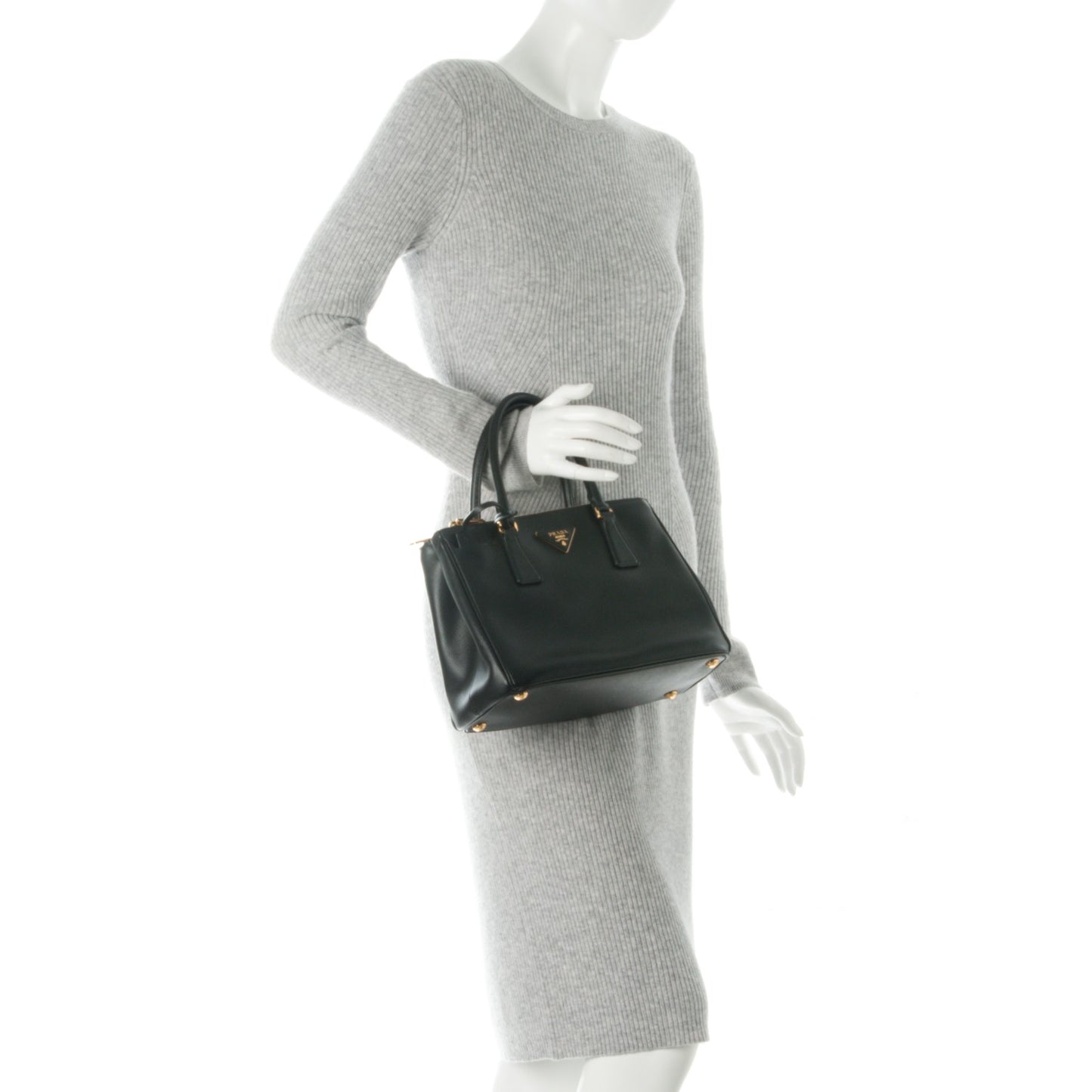 Saffiano Small Galleria Double Zip Tote Black
