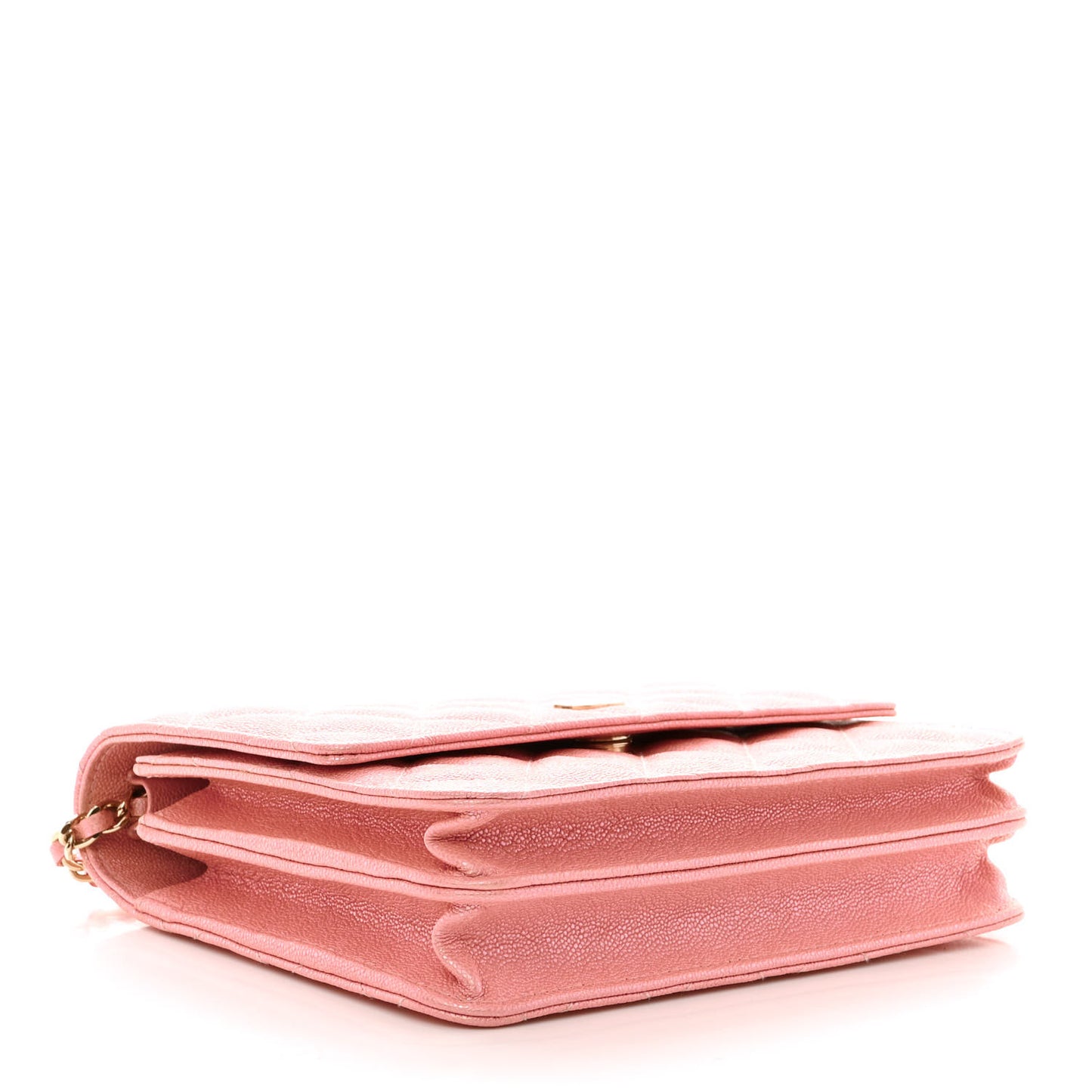Iridescent Caviar Quilted Square Wallet On Chain WOC Rose Pink