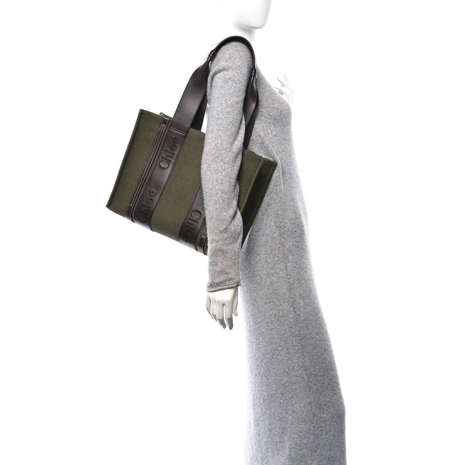 Chloe Linen Calfskin Medium Woody Tote Warm Green 2 of 10