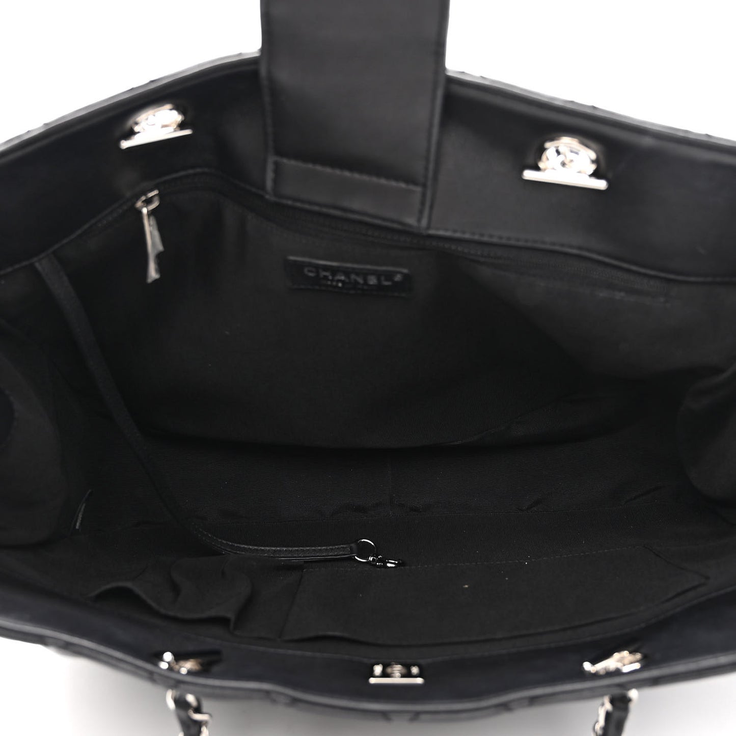 Calfskin Quilted Large Classic Shopping Tote Black