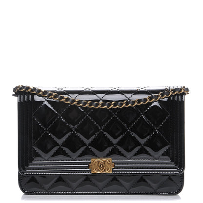 Chanel Patent Calfskin Quilted Boy Wallet On Chain WOC Black 1 of 8