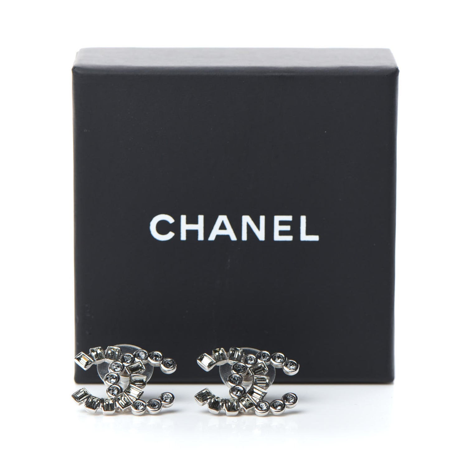 Baguette Crystal CC Earrings Silver Grey